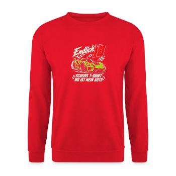 18. Geburtstag Wo Ist Mein Auto Sportwagen Lustig - Unisex Pullover - Rot - Vorne - Alina (178cm) & Michal (187cm)