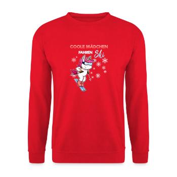 Coole Mädchen Fahren Ski Skifahrer Spruch Lustig - Unisex Pullover - Rot - Vorne - Alina (178cm) & Michal (187cm)