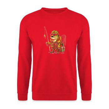 Froschangler im Camouflage-Outfit - Unisex Pullover - Rot - Vorne - Alina (178cm) & Michal (187cm)
