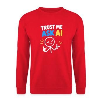 Trust Me Ask KI - Unisex Pullover - Rot - Vorne - Alina (178cm) & Michal (187cm)