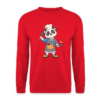 Lustiger Panda Koch mit Kochmütze - Unisex Pullover - Rot - Vorne - Alina (178cm) & Michal (187cm)