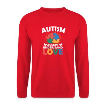 Autismus Akzeptanz Verständnis Liebe  - Unisex Pullover - Rot - Vorne - Alina (178cm) & Michal (187cm)