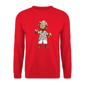 Lustiger Affe mit Banane Hawaii Sommer Motiv - Unisex Pullover - Rot - Vorne - Alina (178cm) & Michal (187cm)