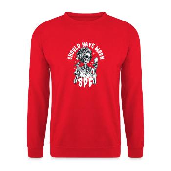 Hätte SPF tragen sollen – Hautpflege-Kosmetiker-Dermatologe - Unisex Pullover - Rot - Vorne - Alina (178cm) & Michal (187cm)