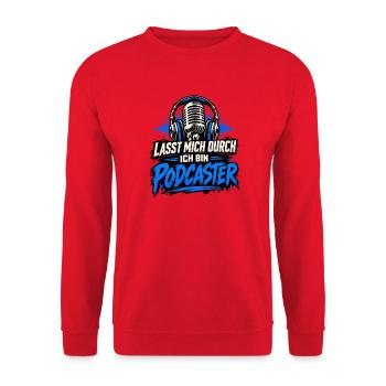 Podcast Lasst mich durch ich bin Podcaster - Unisex Pullover - Rot - Vorne - Alina (178cm) & Michal (187cm)