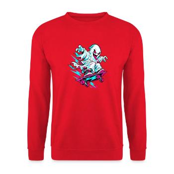 Neon Geist auf Skateboard - Unisex Pullover - Rot - Vorne - Alina (178cm) & Michal (187cm)