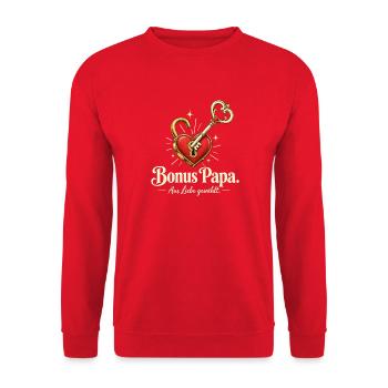 Bonus Papa Stiefvater Geschenk Papa aus Liebe - Unisex Pullover - Rot - Vorne - Alina (178cm) & Michal (187cm)