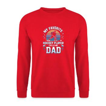 My Favorite Hockey Player Calls Me Dad Eishockey - Unisex Pullover - Rot - Vorne - Alina (178cm) & Michal (187cm)