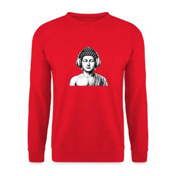 Zen-Buddha mit Kopfhörern – Yoga-Musik-Meditation - Unisex Pullover - Rot - Vorne - Alina (178cm) & Michal (187cm)