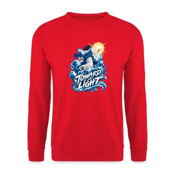 Toward Light – Wellenmotive und Heilandsfigur - Unisex Pullover - Rot - Vorne - Alina (178cm) & Michal (187cm)
