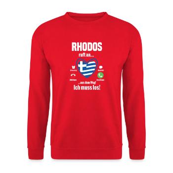 Rhodos ruft an – Griechenland Herz - Unisex Pullover - Rot - Vorne - Alina (178cm) & Michal (187cm)