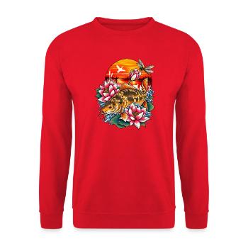 Carpe_miroir_dans_un_coucher_de_soleil - Unisex Pullover - Rot - Vorne - Alina (178cm) & Michal (187cm)