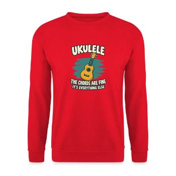 Lustiger Ukulele-spieler Dunkler Humor - Unisex Pullover - Rot - Vorne - Alina (178cm) & Michal (187cm)