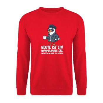 Heute Ist Ein Wunderbarer Tag Möwe Lustig - Unisex Pullover - Rot - Vorne - Alina (178cm) & Michal (187cm)