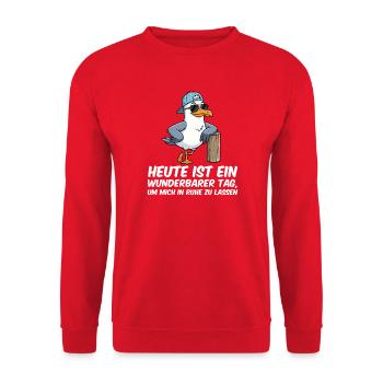 Heute Ist Ein Wunderbarer Tag Möwe Spruch - Unisex Pullover - Rot - Vorne - Alina (178cm) & Michal (187cm)