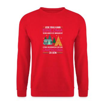 Camping Oma Wohnwagen Campen Omi Geschenk - Unisex Pullover - Rot - Vorne - Alina (178cm) & Michal (187cm)