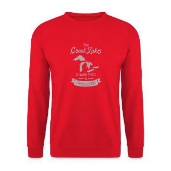 Great Lakes Michigan Huron Erie Ontario USA Kanada - Unisex Pullover - Rot - Vorne - Alina (178cm) & Michal (187cm)
