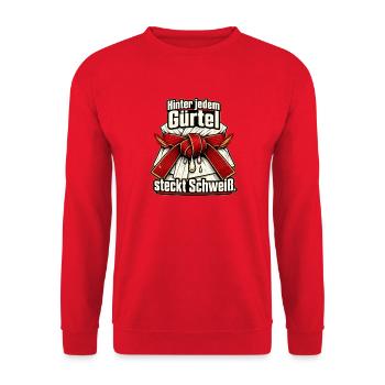 Kampfsport Gürtelprüfung Kampfsportler Disziplin - Unisex Pullover - Rot - Vorne - Alina (178cm) & Michal (187cm)