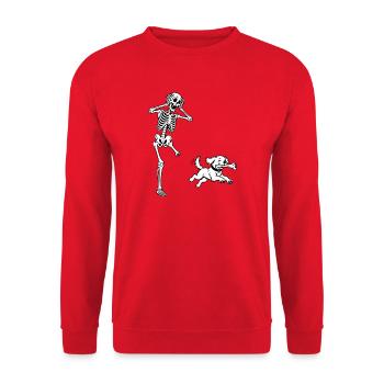 Tja, Scheiße, Skeletthund hat Knochen gestohlen, lustiges Meme - Unisex Pullover - Rot - Vorne - Alina (178cm) & Michal (187cm)