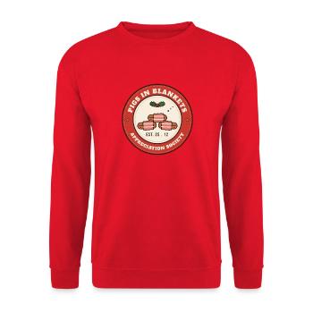 Schweine-in-Decken-Wertschätzungsgesellschaft - Unisex Pullover - Rot - Vorne - Alina (178cm) & Michal (187cm)