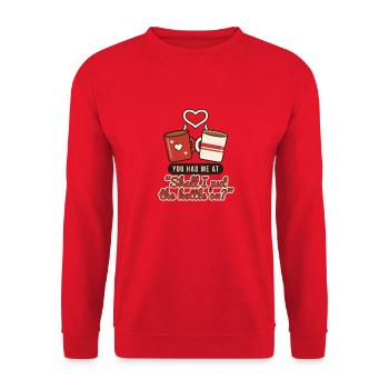 Du hattest mich bei 'Soll ich den Wasserkocher anstellen?' - Unisex Pullover - Rot - Vorne - Alina (178cm) & Michal (187cm)