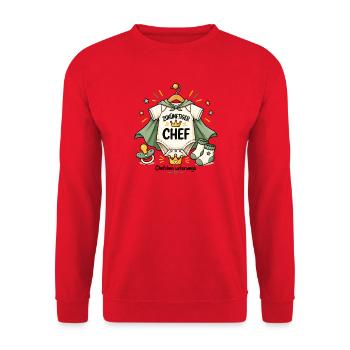 Zukünftiger Chef Babyankündigung Schwangerschaft - Unisex Pullover - Rot - Vorne - Alina (178cm) & Michal (187cm)