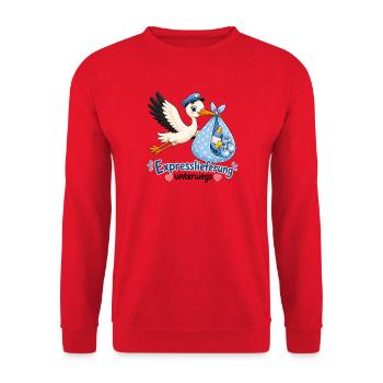 Expresslieferung Babyankündigung Schwangerschaft - Unisex Pullover - Rot - Vorne - Alina (178cm) & Michal (187cm)