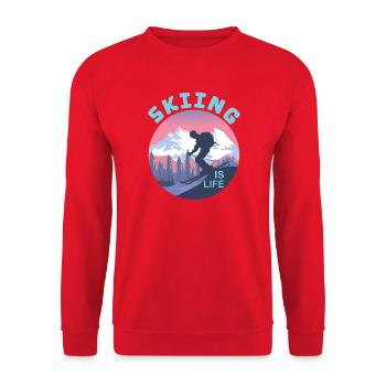 Skifahren Ist Leben Wintersport Retro Silhouette - Unisex Pullover - Rot - Vorne - Alina (178cm) & Michal (187cm)
