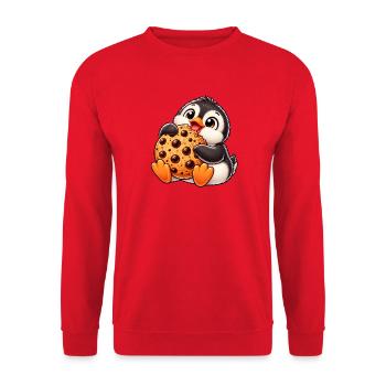 Süßer Pinguin Cartoon mit Keks Nachtisch - Unisex Pullover - Rot - Vorne - Alina (178cm) & Michal (187cm)