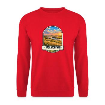 Saskatchewan Land of Living Skies Sonnenuntergang - Unisex Pullover - Rot - Vorne - Alina (178cm) & Michal (187cm)