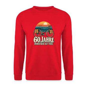 60 Jahre Tour: Retro Fahrradreise - Unisex Pullover - Rot - Vorne - Alina (178cm) & Michal (187cm)