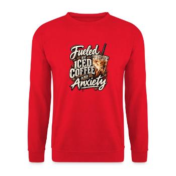 Eiskaffee Angst Motiv - Unisex Pullover - Rot - Vorne - Alina (178cm) & Michal (187cm)
