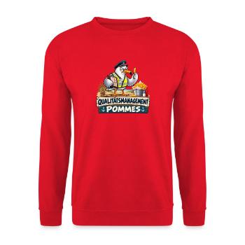 Qualitätsmanagement Pommes - Unisex Pullover - Rot - Vorne - Alina (178cm) & Michal (187cm)