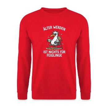 Älter Werden Nichts Für Feiglinge Möwe Kaffee - Unisex Pullover - Rot - Vorne - Alina (178cm) & Michal (187cm)