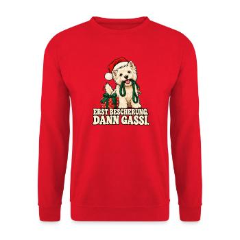 Weihnachtshund Erst Gassi - Unisex Pullover - Rot - Vorne - Alina (178cm) & Michal (187cm)