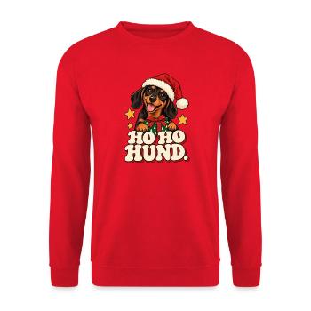 Ho Ho Hund Weihnachtsdesign - Unisex Pullover - Rot - Vorne - Alina (178cm) & Michal (187cm)