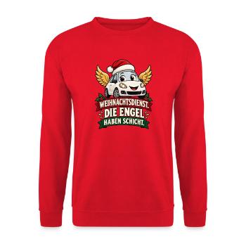 Weihnachtsdienst EngelAuto - Unisex Pullover - Rot - Vorne - Alina (178cm) & Michal (187cm)