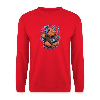 Capybara Gamer Mit Controller Gaming Kawaii - Unisex Pullover - Rot - Vorne - Alina (178cm) & Michal (187cm)