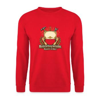 Meisterprüfung bestanden Handwerksmeister - Unisex Pullover - Rot - Vorne - Alina (178cm) & Michal (187cm)