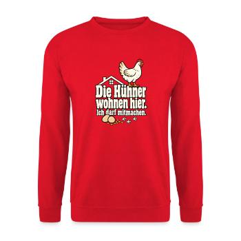 Hühnerhalter Hühnerhaltung Hühner Spruch - Unisex Pullover - Rot - Vorne - Alina (178cm) & Michal (187cm)