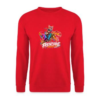Frenchie Mode Mit Dino Raptor Hund - Unisex Pullover - Rot - Vorne - Alina (178cm) & Michal (187cm)