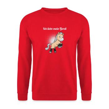 Ich liebe mein Fjordi Fjordpferd Norweger - Unisex Pullover - Rot - Vorne - Alina (178cm) & Michal (187cm)