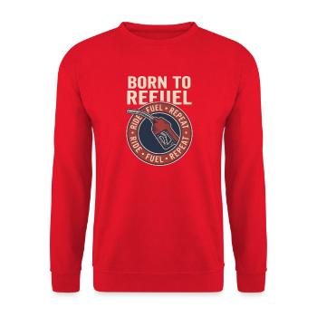 Born to Refuel Vintage Retro Biker Fuel Style - Unisex Pullover - Rot - Vorne - Alina (178cm) & Michal (187cm)