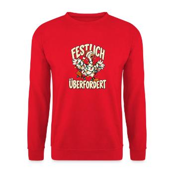 Weihnachtsgans - Festlich Überfordert  - Unisex Pullover - Rot - Vorne - Alina (178cm) & Michal (187cm)