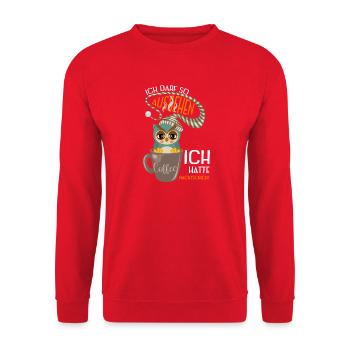 KaffeeEule auf Nachtschicht  - Unisex Pullover - Rot - Vorne - Alina (178cm) & Michal (187cm)