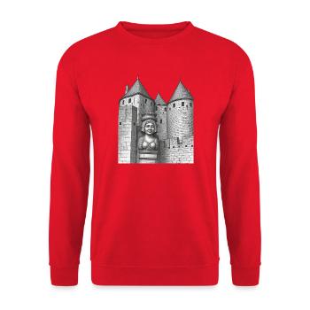Festungs- und Büstenkönigin mittelalterliche Stadt - Unisex Pullover - Rot - Vorne - Alina (178cm) & Michal (187cm)