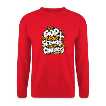 Gott wendet Rückschläge zu Comebacks - Unisex Pullover - Rot - Vorne - Alina (178cm) & Michal (187cm)