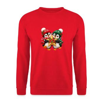 Zwei Pinguine Weihnachtstraum - Unisex Pullover - Rot - Vorne - Alina (178cm) & Michal (187cm)