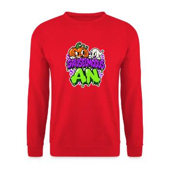Gruselmodus An - Halloween Kürbis und Geist - Unisex Pullover - Rot - Vorne - Alina (178cm) & Michal (187cm)