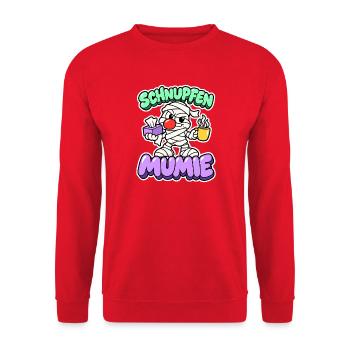 Schnupfen Mumie - Halloween mit Erkältung - Unisex Pullover - Rot - Vorne - Alina (178cm) & Michal (187cm)